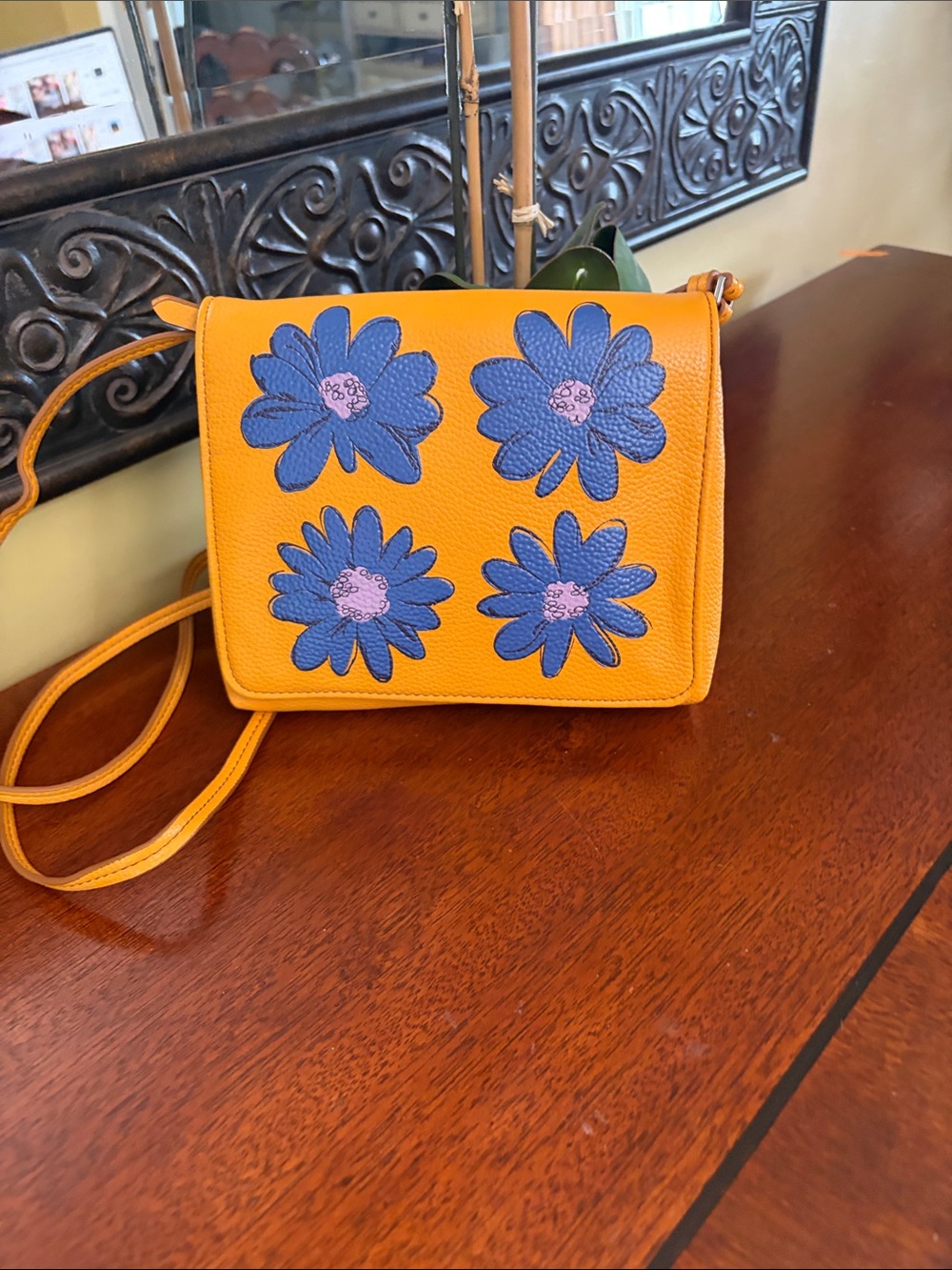 Vera Bradley Mini Small Flap Hipster with Blue Floral Appliqué